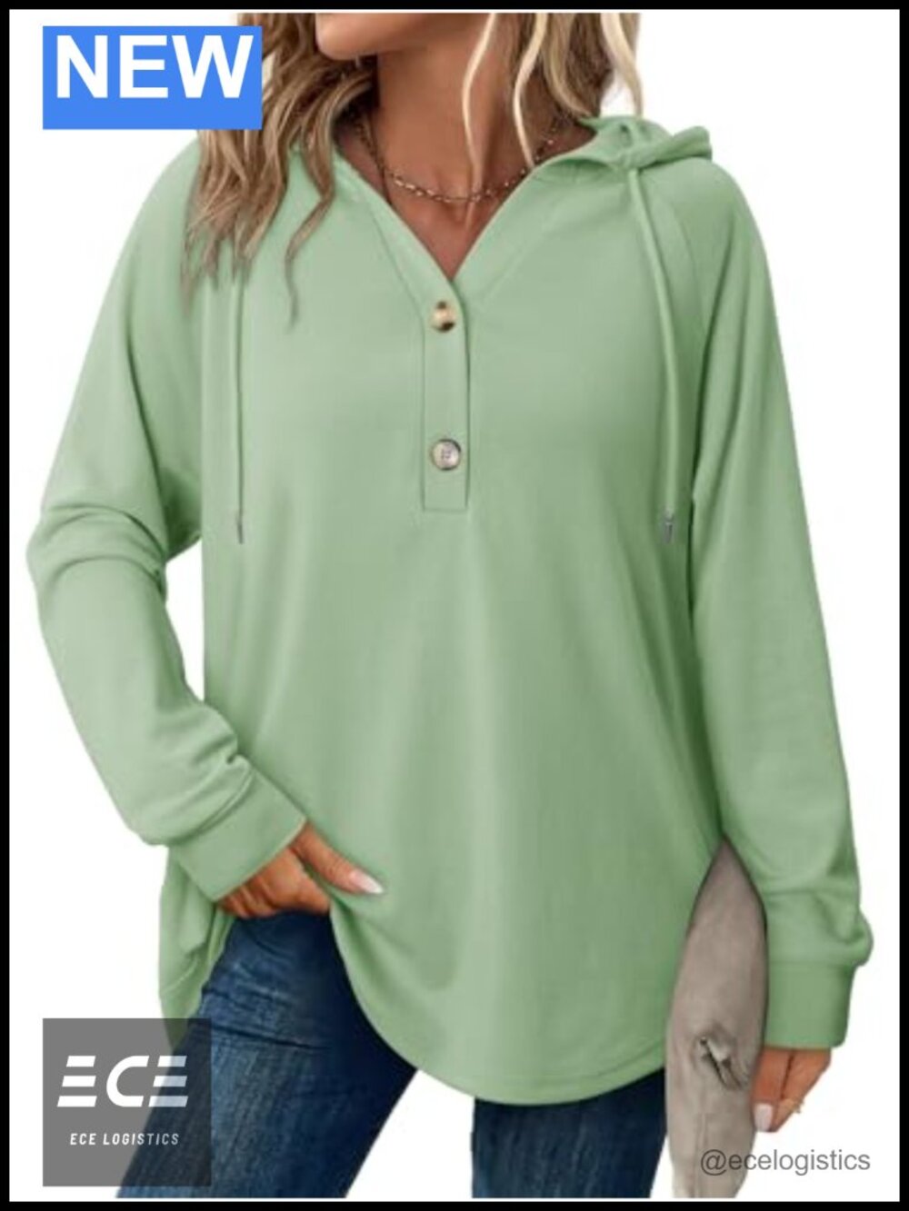 Women's Loose Fit Button Hoodie Casual Long Sleeve Drawstring Sweatshirt